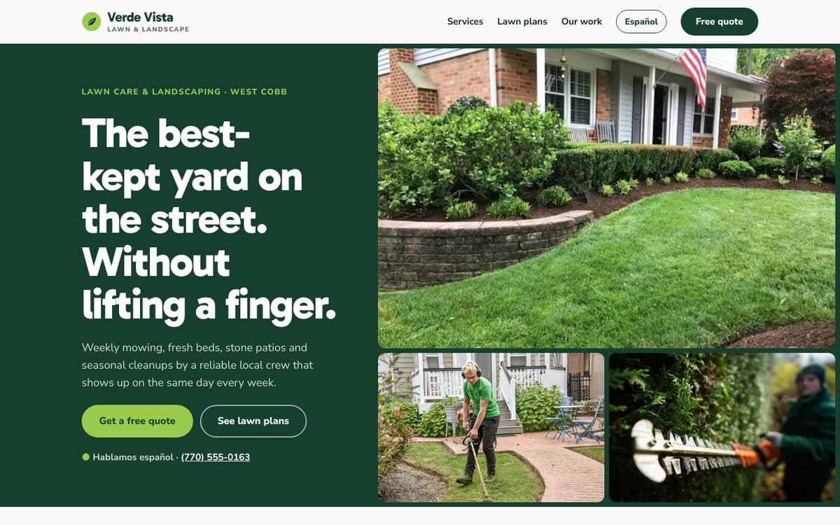 Verde Vista Lawn & Landscape: sitio verde de jardinería con foto dividida